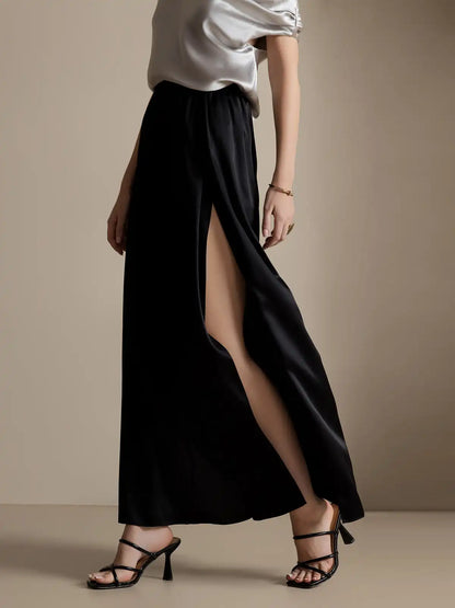 19Momme Silk Fashionable Flowy High-Slit Palazzo Pants