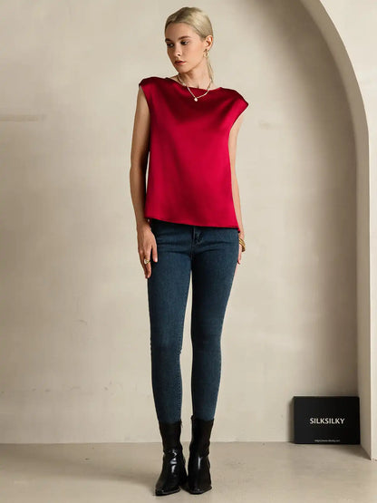 19Momme Women's Silk Cap Sleeve Round Neck Top