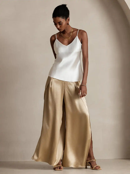 19Momme Silk Fashionable Flowy High-Slit Palazzo Pants