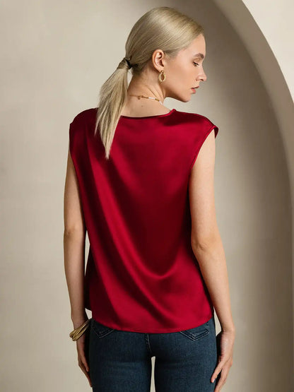 19Momme Women's Silk Cap Sleeve Round Neck Top