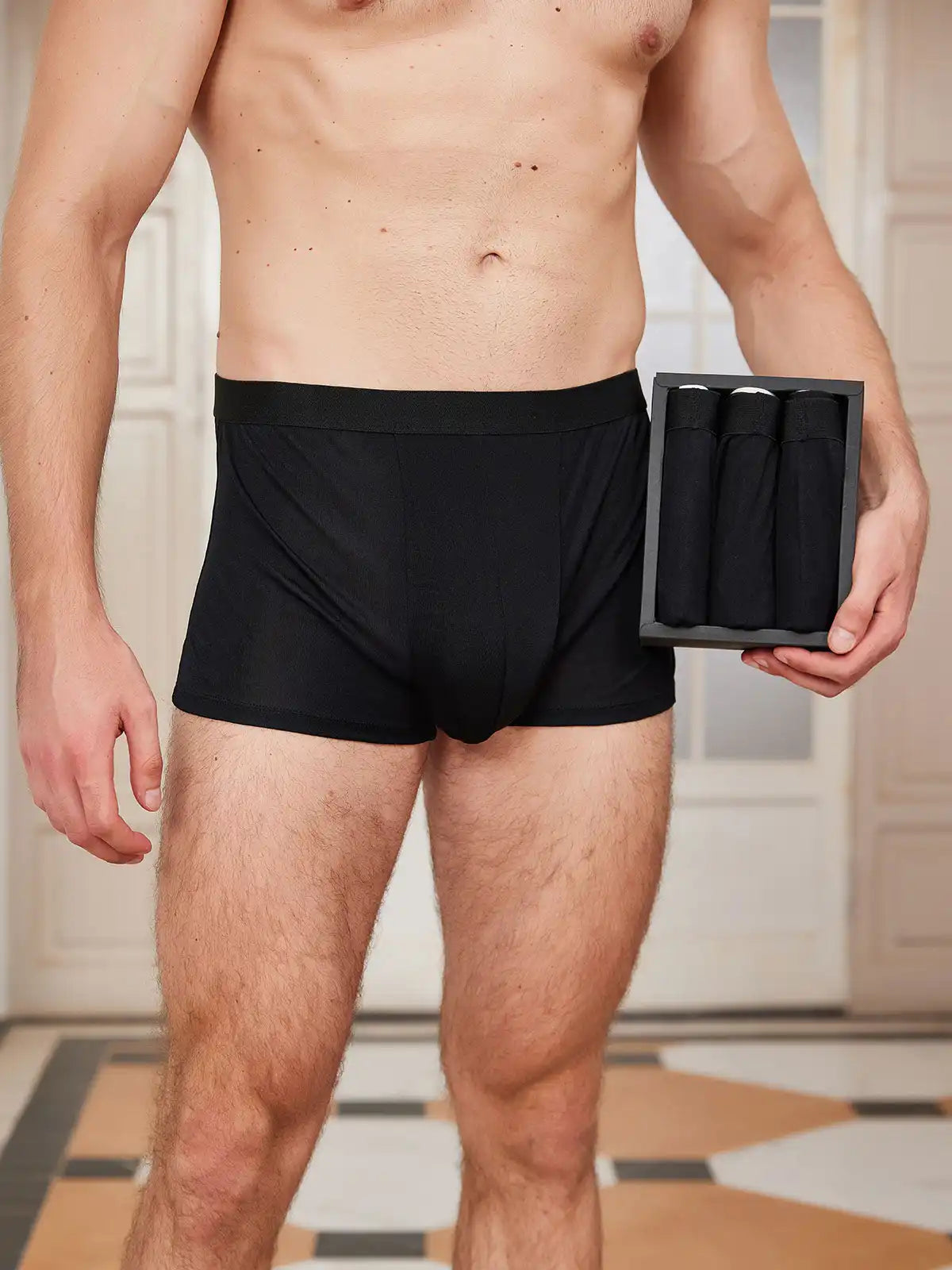 3Pcs Mens 100% Mulberry Silk Boxer Briefs Underwear
