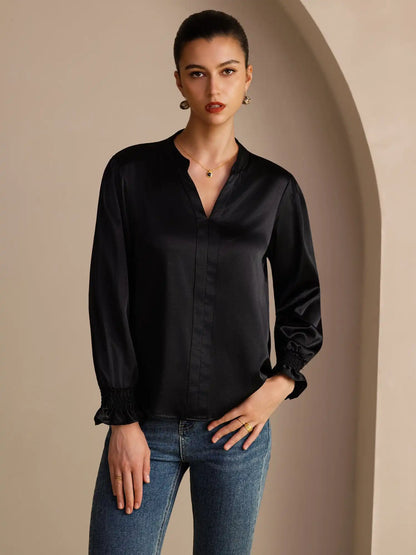 19Momme Silk Women’s Split Neck Long Sleeve Blouse