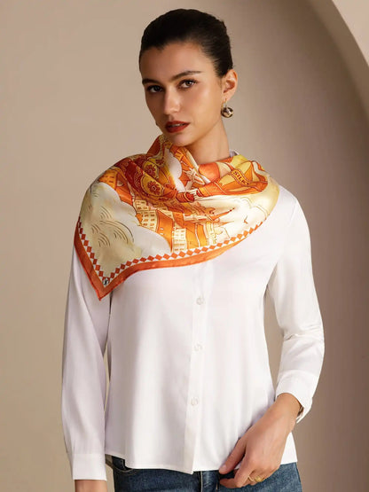 100% Mulberry Silk Hot Air Balloon Pattern Scarf - Size 90x90cm