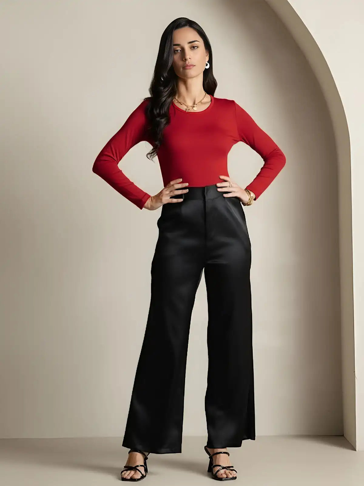 Women's Silk Long Sleeve Round Neck Top