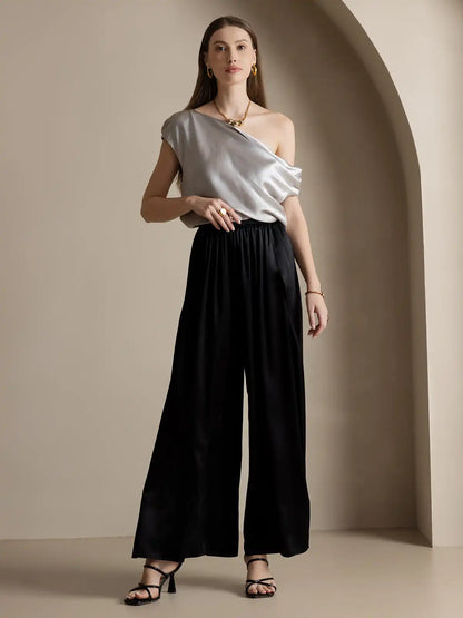 19Momme Silk Fashionable Flowy High-Slit Palazzo Pants