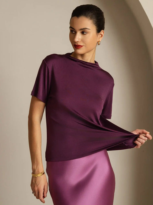 100% Mulberry Silk Short Sleeve Mock Women's T-Shirt