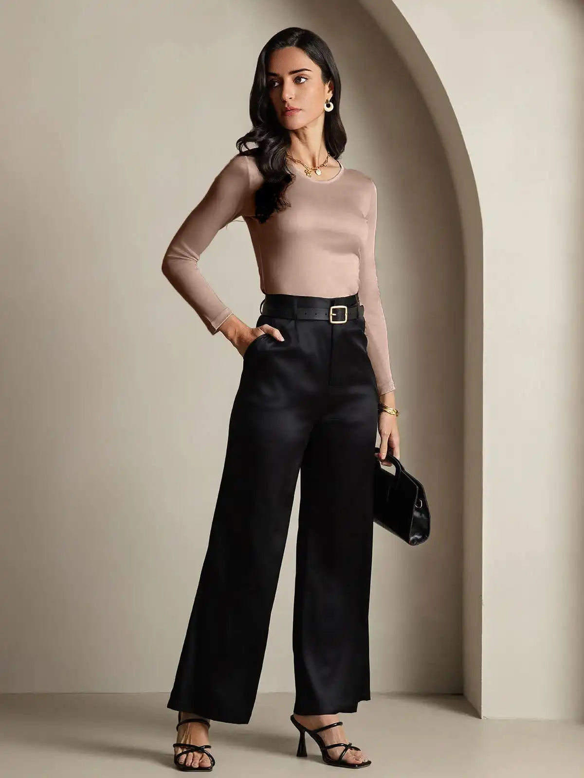 Women's Silk Long Sleeve Round Neck Top