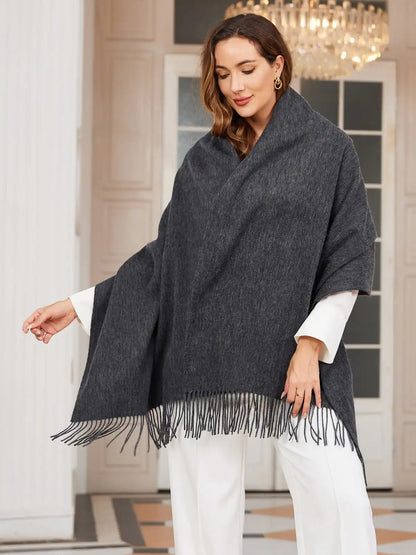 Clearance-Pure Wool Scarf Shawl w/ Fringed Decoration 200x70cm/79
