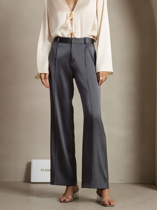 19Momme Silk Straight Leg Women's Pants With Side Pockets Design