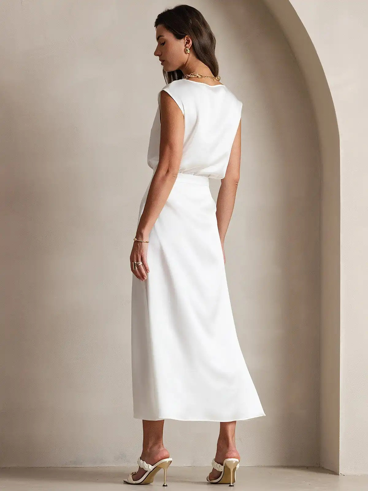Clearance - 19Momme Silk A Line Maxi Skirt with Zipper Design