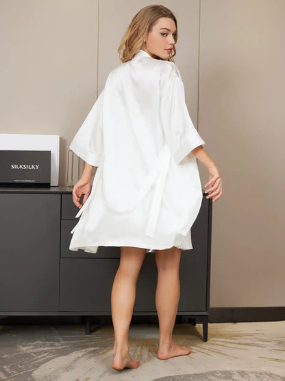 100% Mulberry Silk Kimono Robe & V‑Neck Nightgown Set