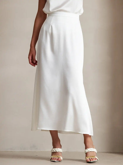 Clearance - 19Momme Silk A Line Maxi Skirt with Zipper Design