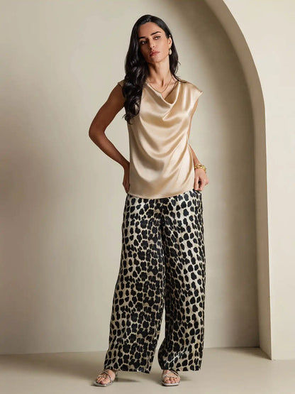 19Momme Silk Cap Sleeve Cowl Neck Women's Top