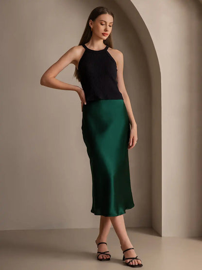 100% Mulberry Silk Stretch Long Straight Skirt