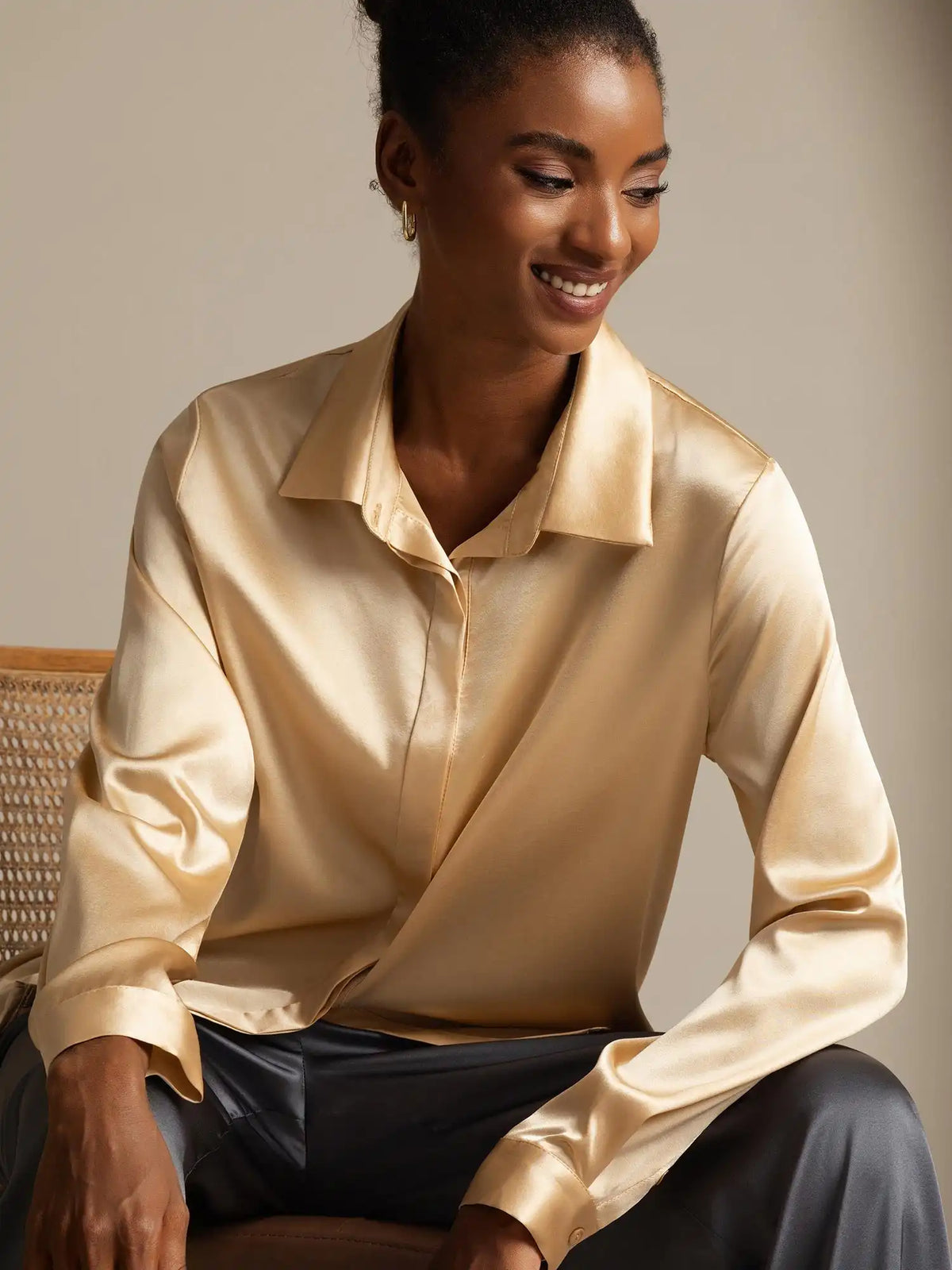 Clearance - 19Momme Silk Long Sleeve Lapel Collar Women's Shirt