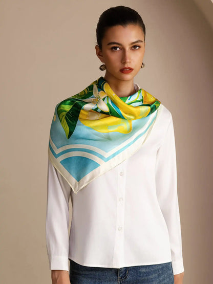 100% Mulberry Silk Lemon Pattern Scarf - Size 90x90cm