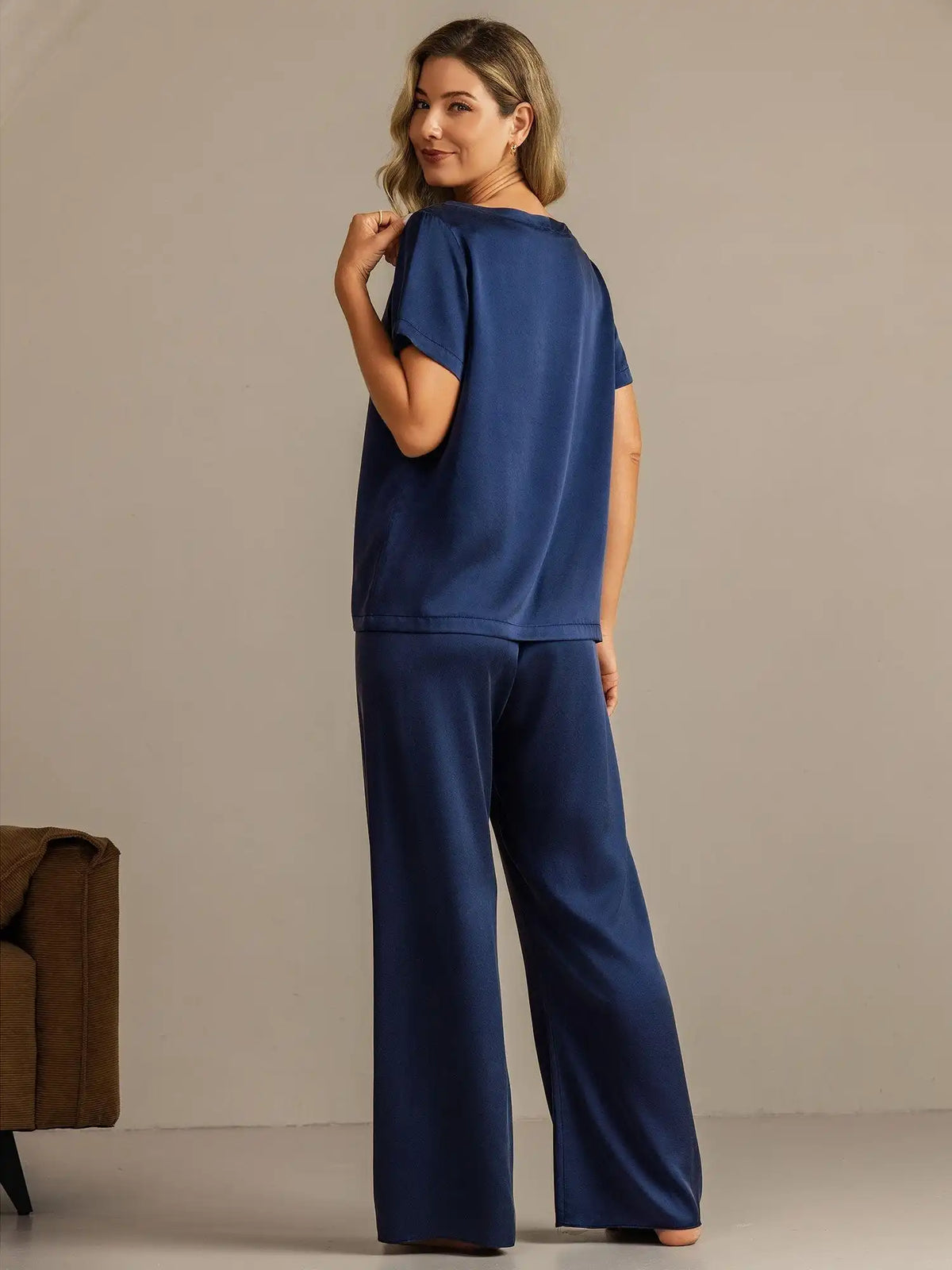 Clearance - 19Momme Women's Washable Silk Short Sleeve Scoop Neck Pajamas Set