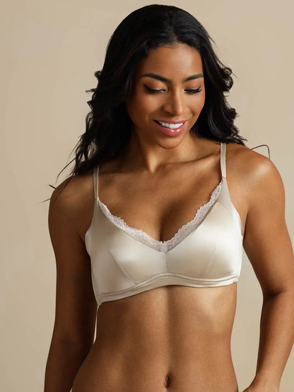100% Mulberry Silk Classic Lace Trim Wireless Bra