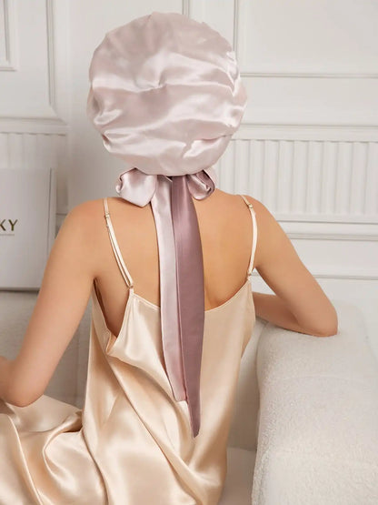 100% Mulberry Silk  Casual Bonnet with Long Ribbons (Two-tone and Double-sided)