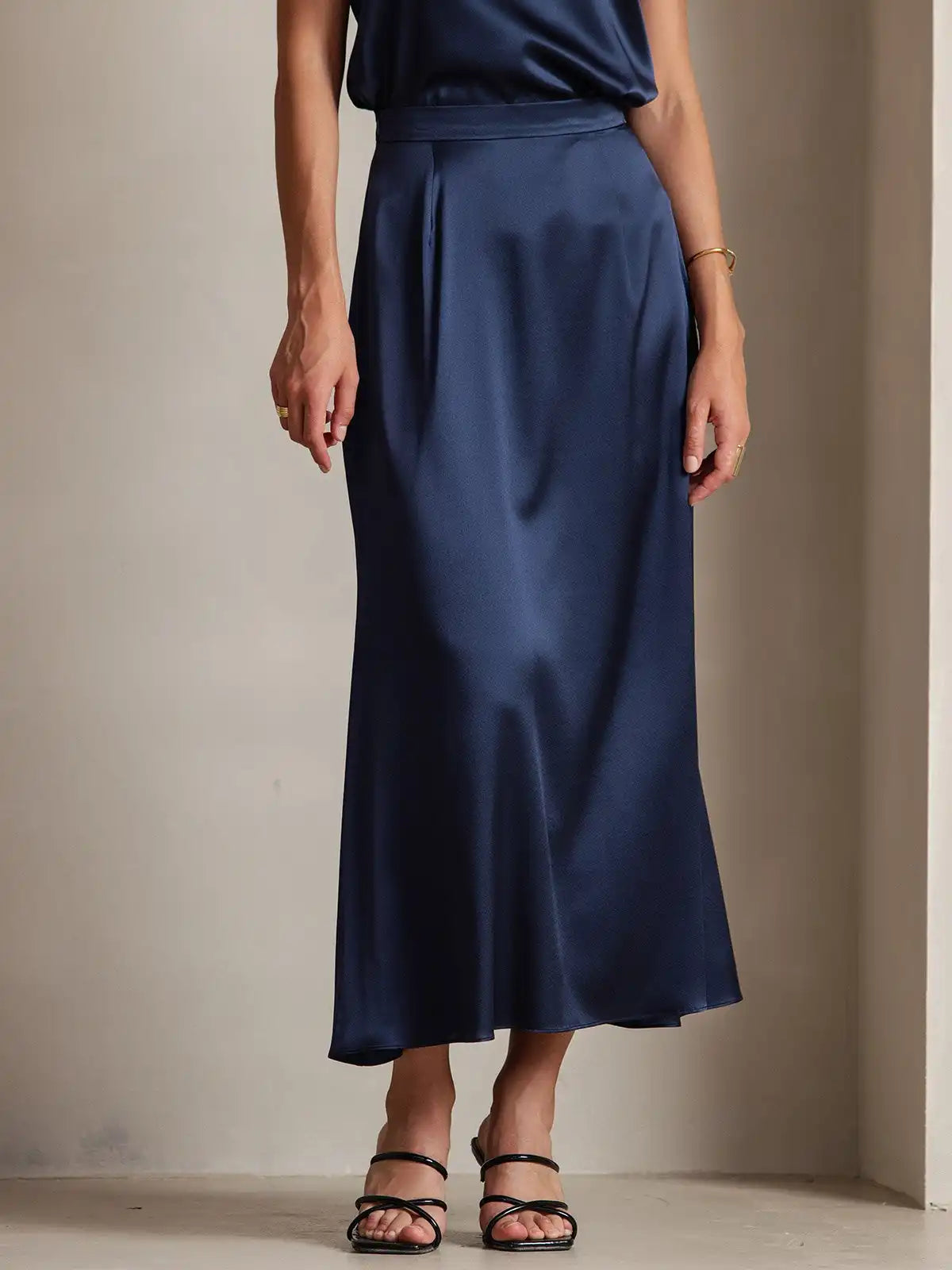 Clearance - 19Momme Silk A Line Maxi Skirt with Zipper Design