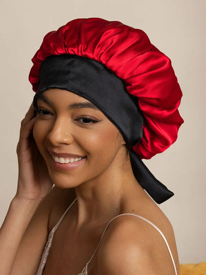 100% Mulberry Silk  Casual Bonnet with Long Ribbons (Two-tone and Double-sided)