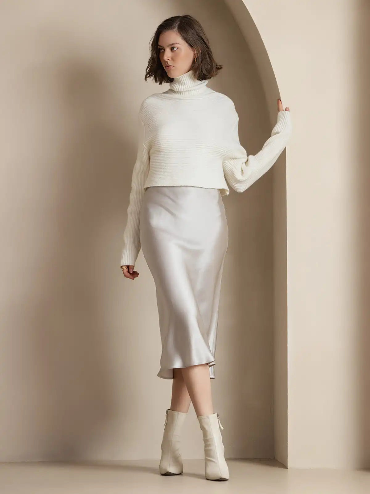 100% Mulberry Silk Stretch Long Straight Skirt