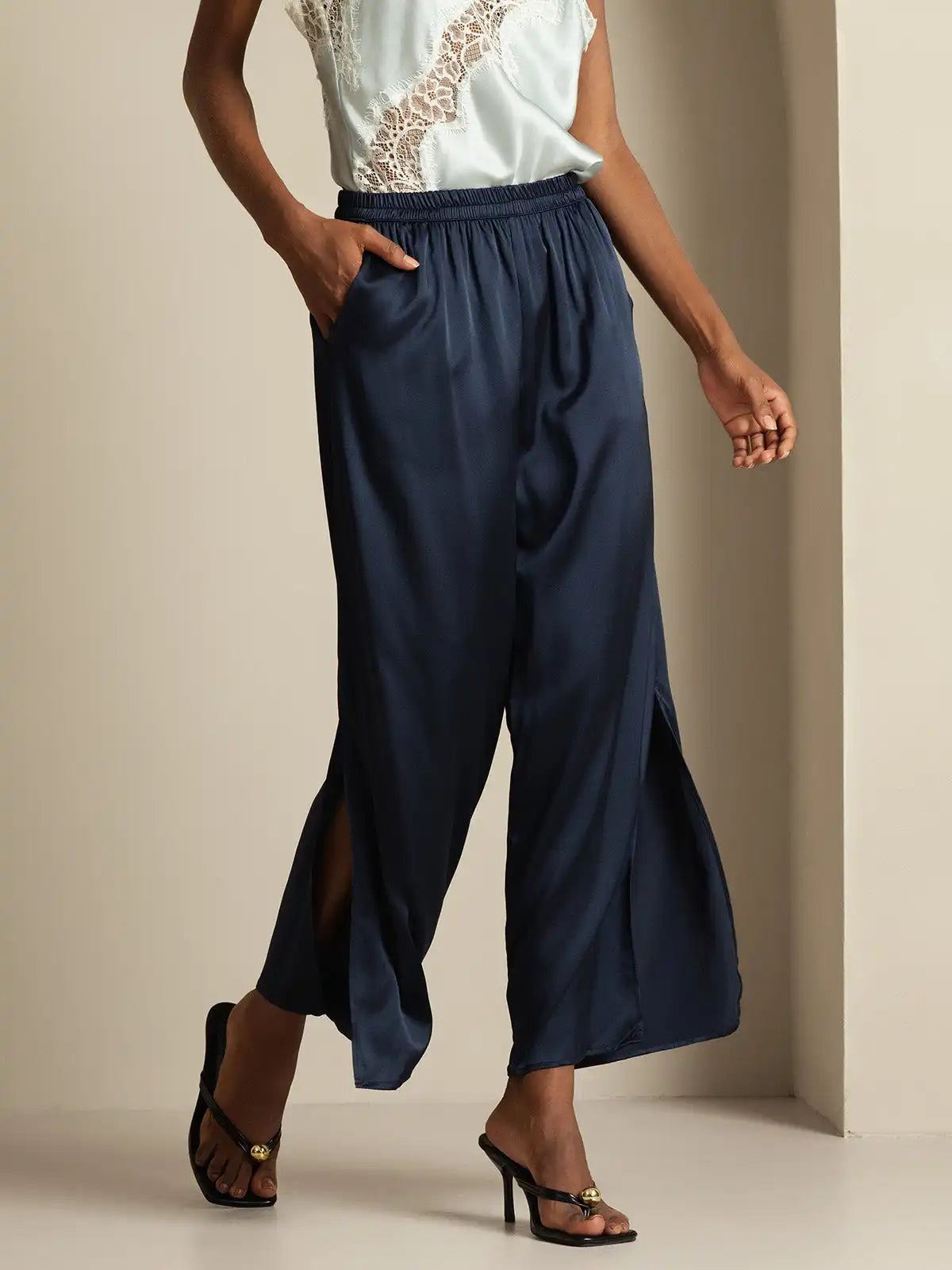 Clearance - Women's 19Momme Silk Wide Leg Split Pants