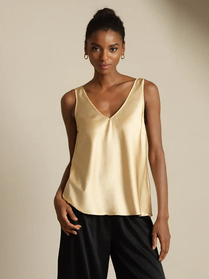 19Momme Silk Sleeveless V Neck Women's Tank Top with V Back Design
