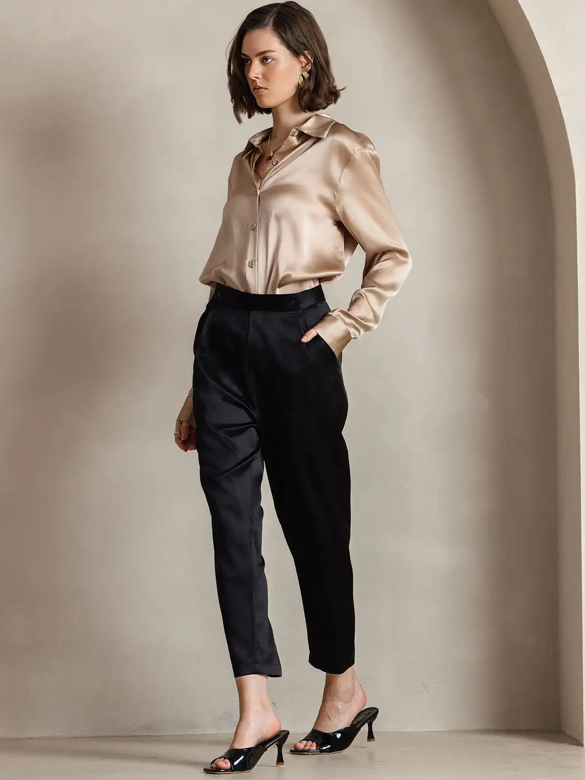 19Momme Silk Long Sleeve Lapel Collar Women's Shirt
