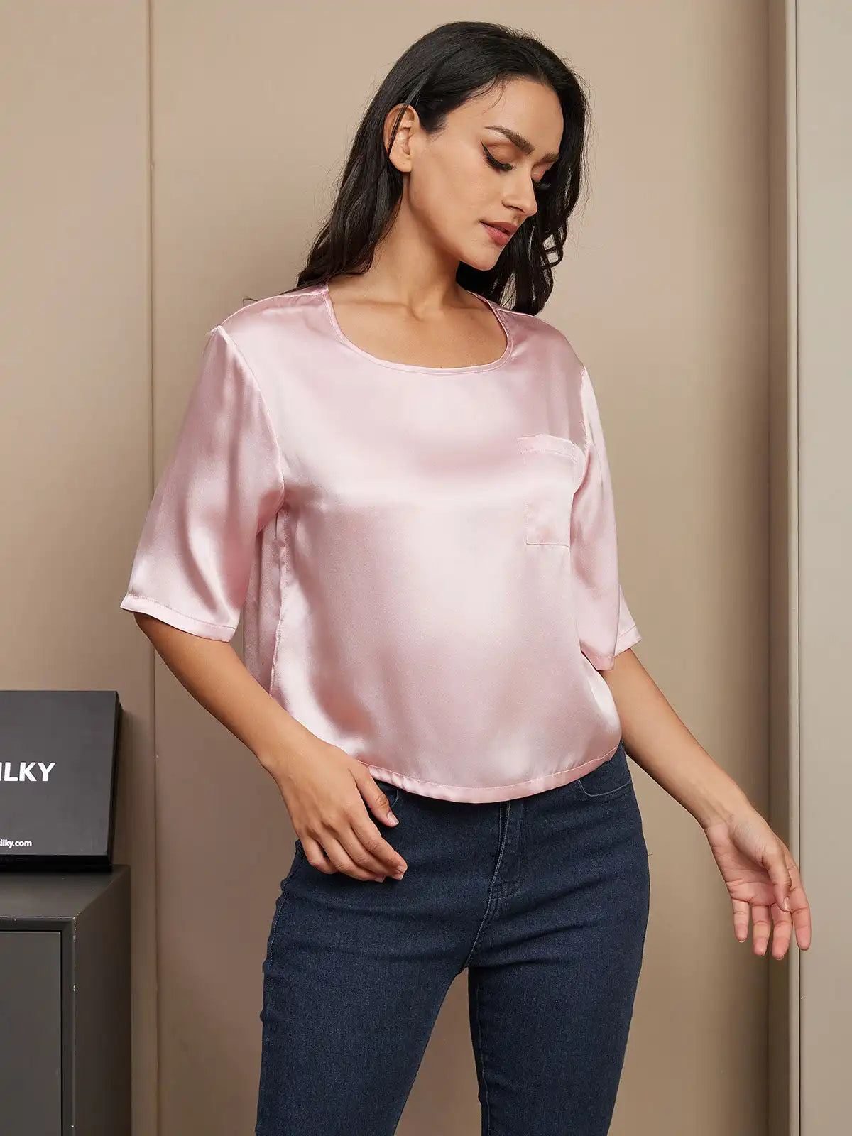 100% Mulberry Silk Women's Blouse Short Sleeve Boxy Crop Top
