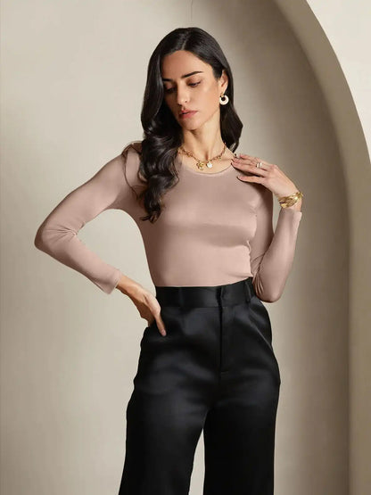 Women's Silk Long Sleeve Round Neck Top