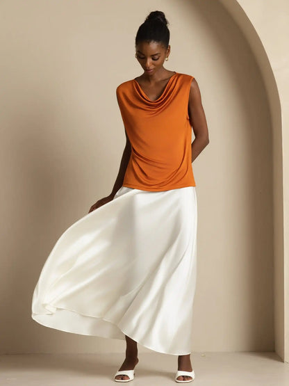 Clearance - Pure Silk  Women's Sleeveless Cowl Neck Basic Casual Top
