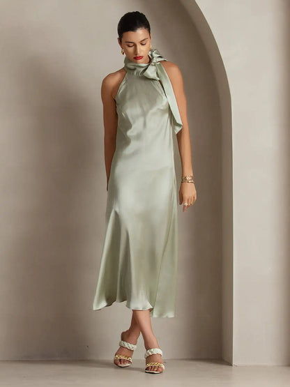 19Momme Silk Sleeveless Tie Neck Midi Dress