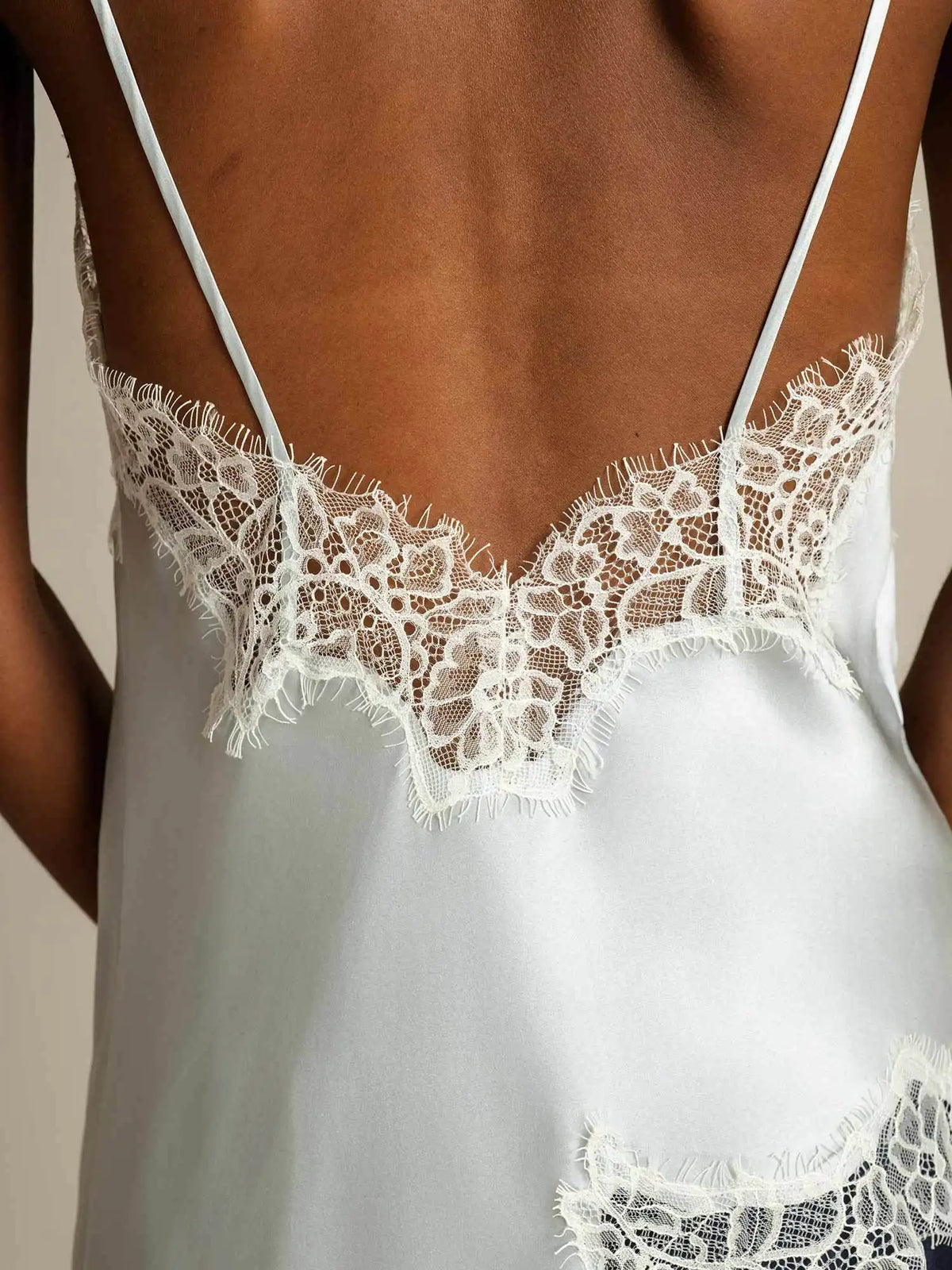 100% Mulberry Silk Spaghetti Straps Lace Camisole Top with Asymmetrical Hem
