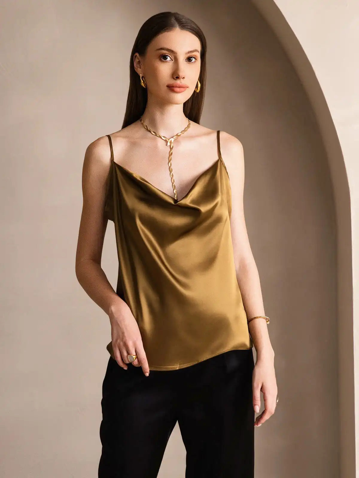 Clearance - 19Momme Silk Spaghetti Strap Cowl Neck Camisoles