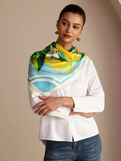 100% Mulberry Silk Lemon Pattern Scarf - Size 90x90cm