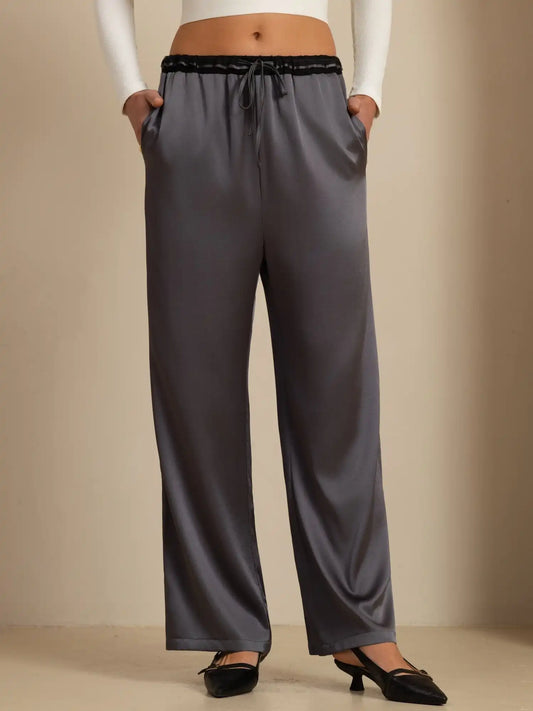 19Momme Silk Women’s  Drawstring Casual Pants With Deep Side Pockets