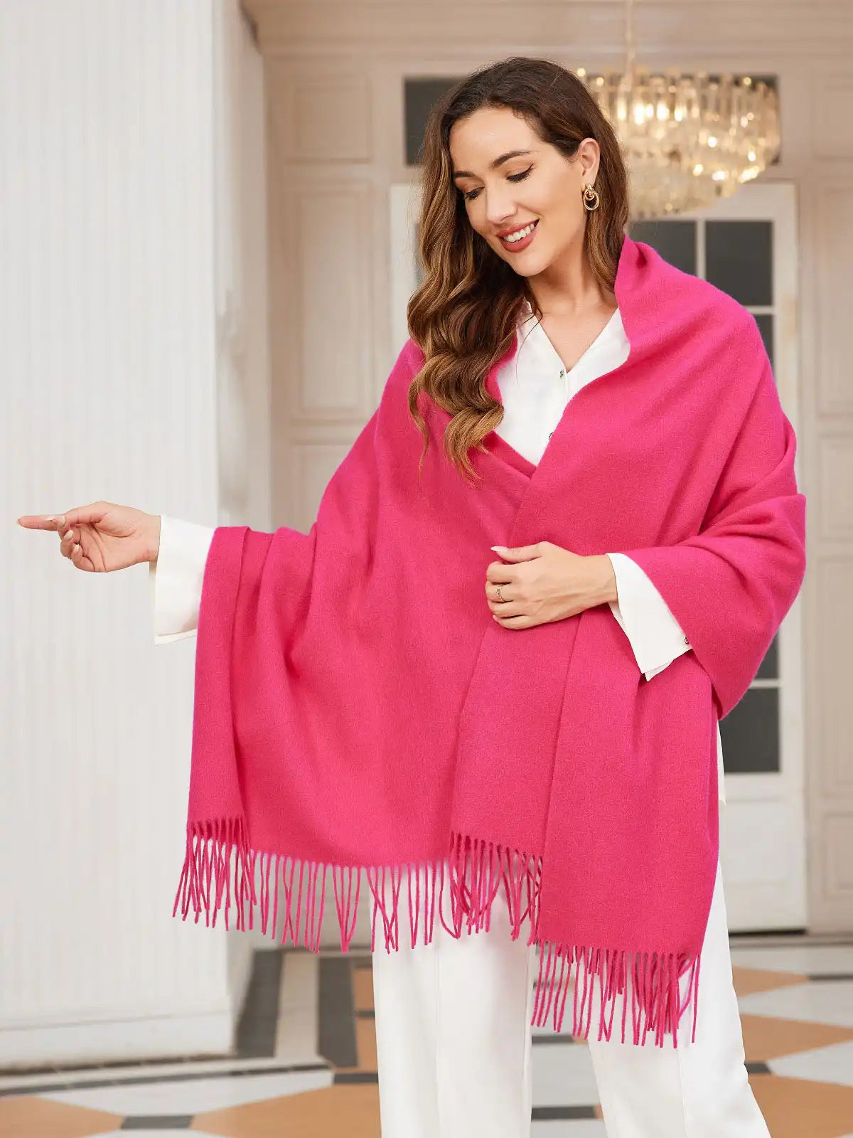 Clearance-Pure Wool Scarf Shawl w/ Fringed Decoration 200x70cm/79