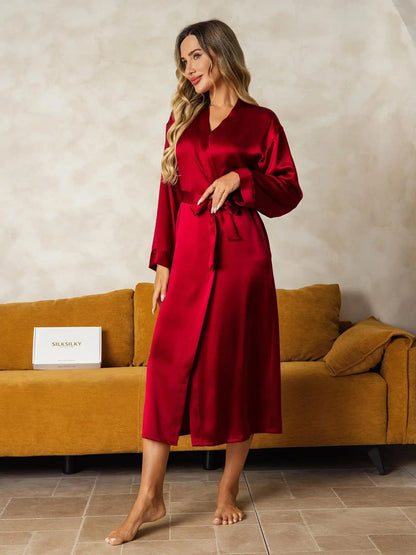 100% Mulberry Silk Long Sleeve Midi Women's Robe