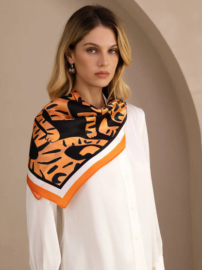 100% Mulberry Silk Tiger Pattern Scarf - Size 90x90cm