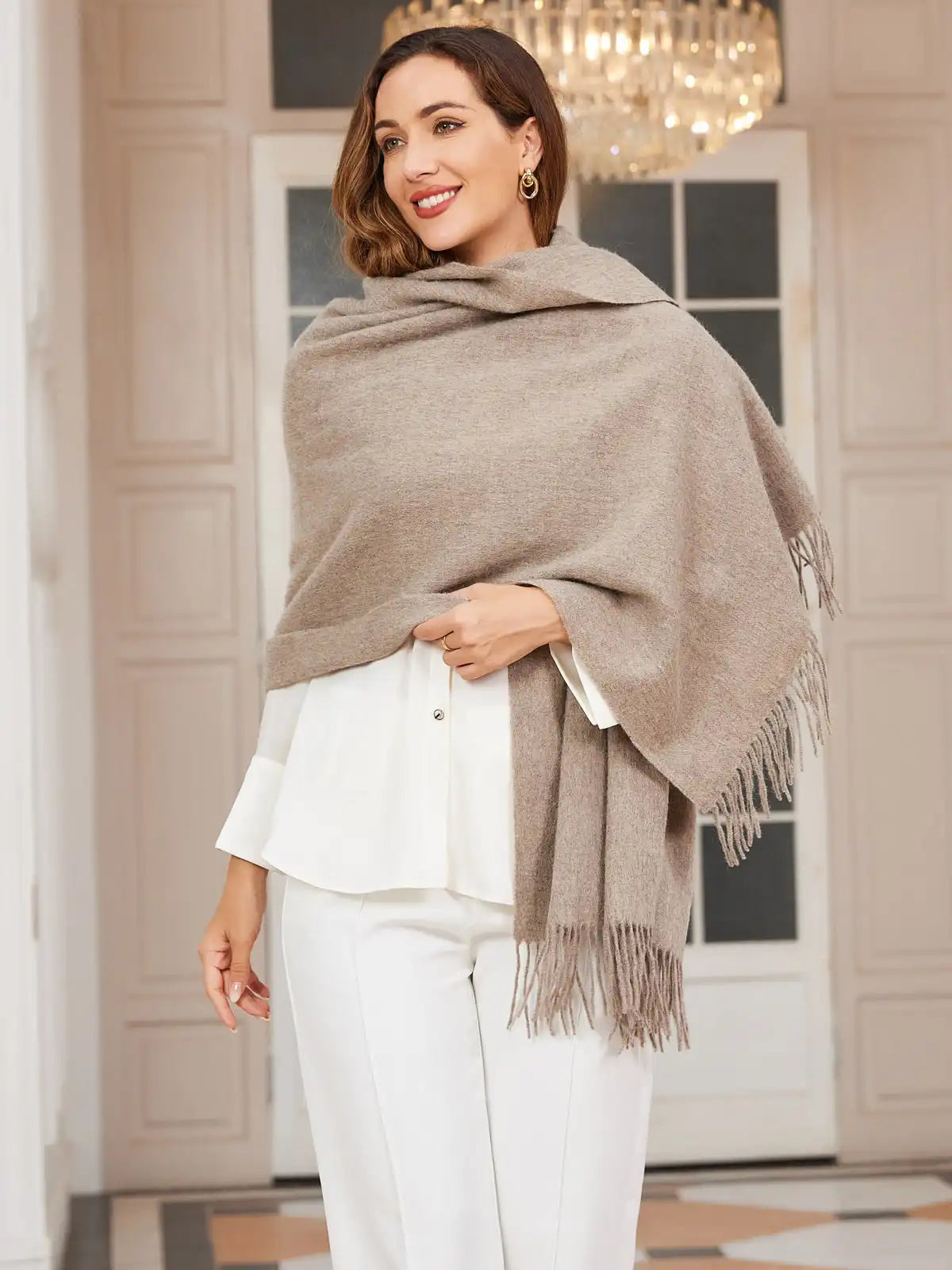 Clearance-Pure Wool Scarf Shawl w/ Fringed Decoration 200x70cm/79