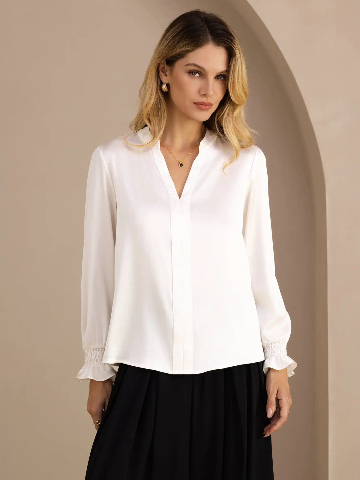 19Momme Silk Women’s Split Neck Long Sleeve Blouse