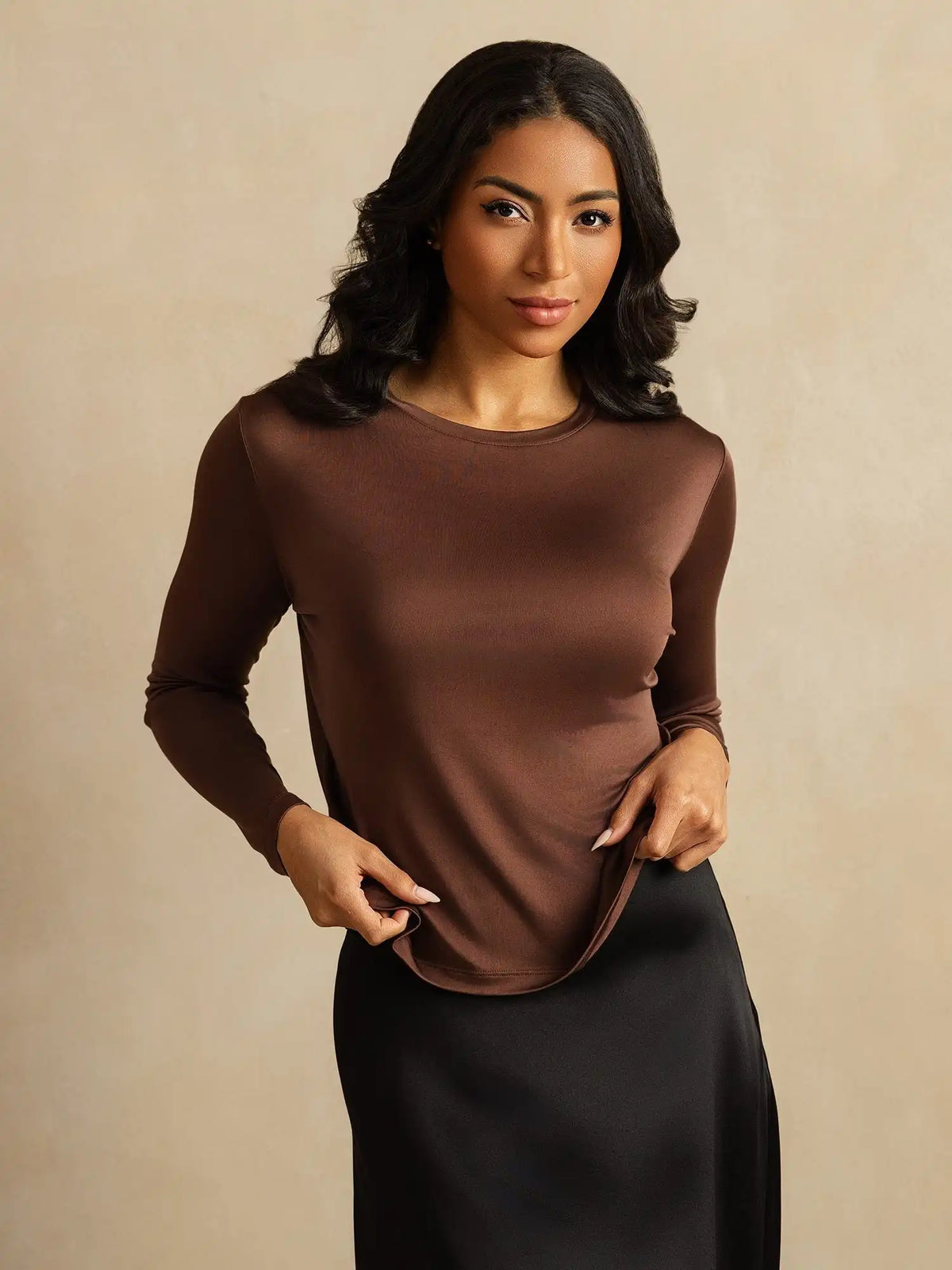 Women's 100% Mulberry Silk Long Sleeve Crew Neck Top