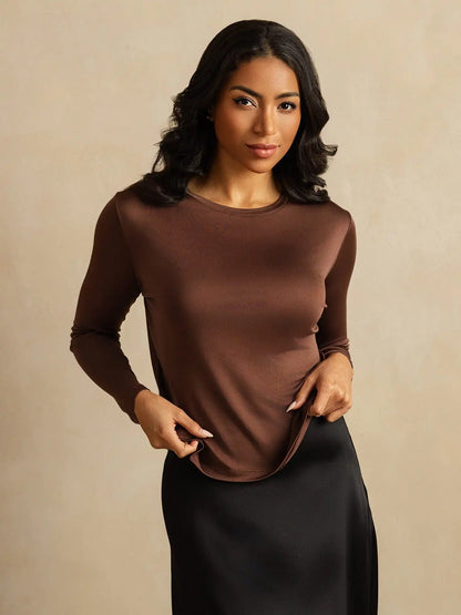 Women's 100% Mulberry Silk Long Sleeve Crew Neck Top