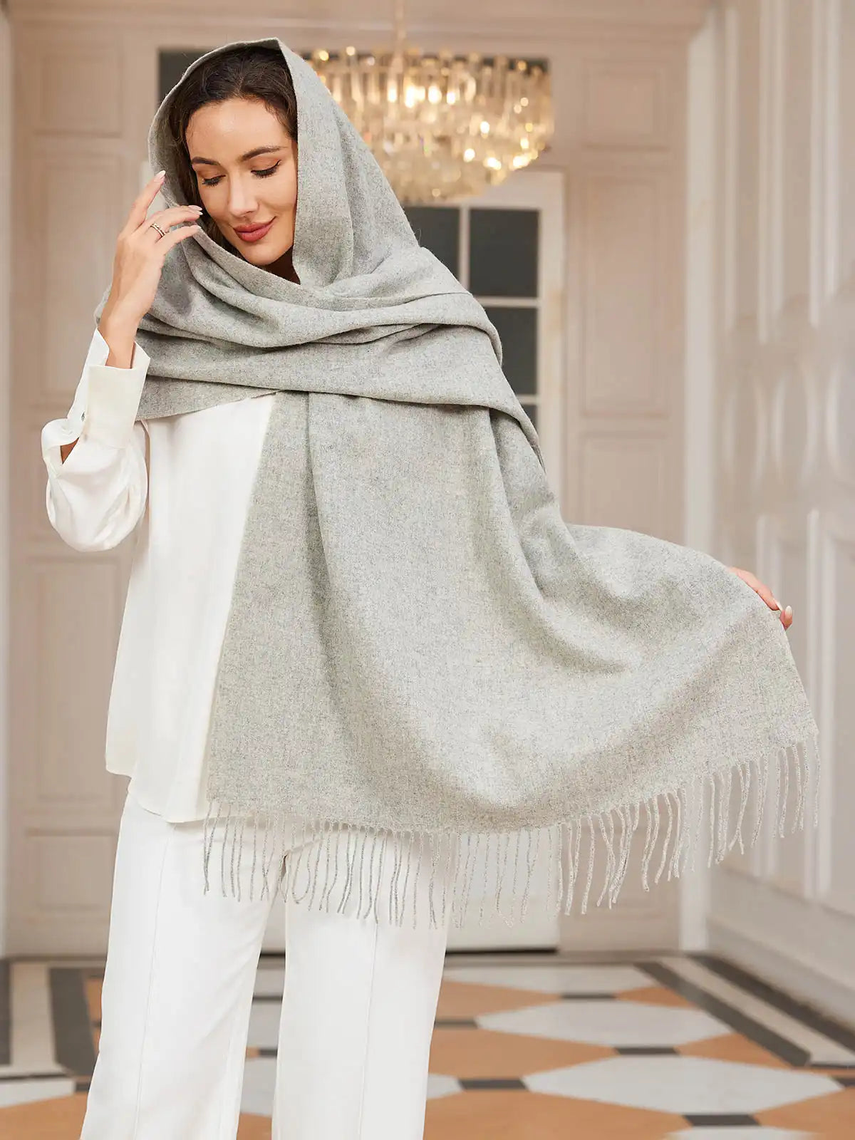 Clearance-Pure Wool Scarf Shawl w/ Fringed Decoration 200x70cm/79