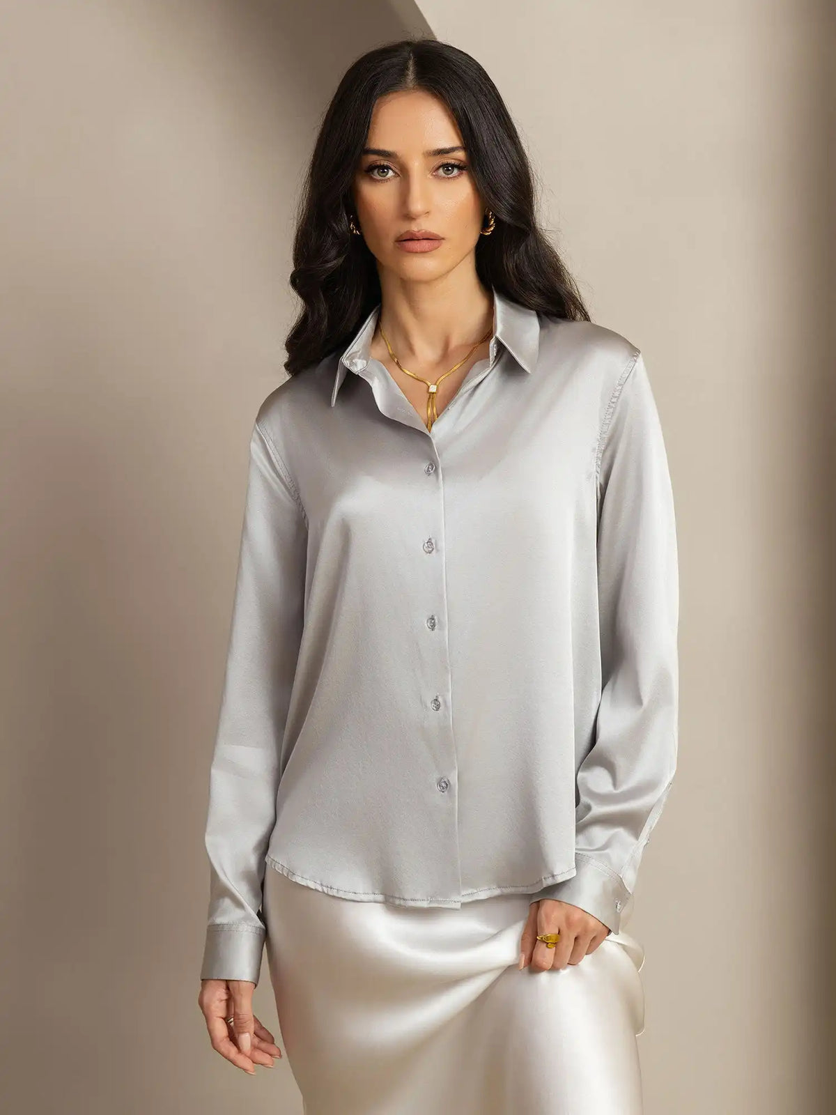 Women’s 19 Momme Silk Long Sleeves Button-Up Shirt