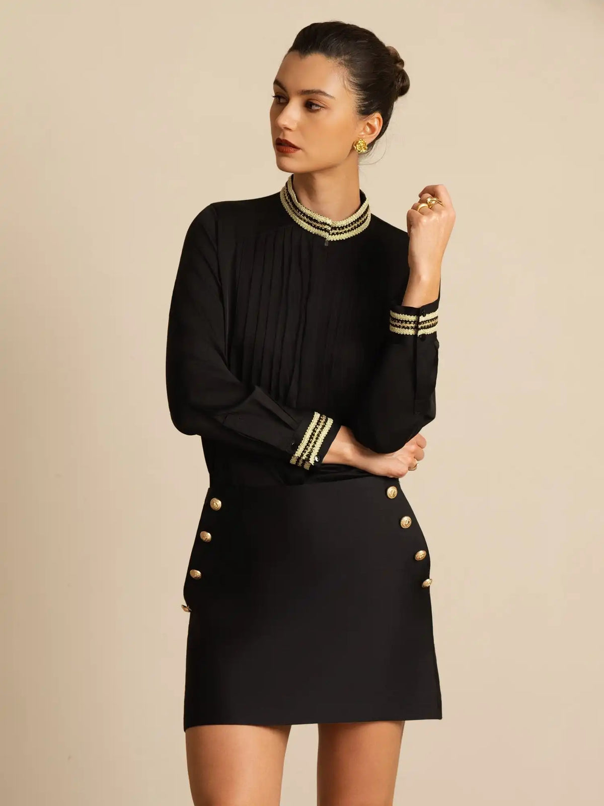 Clearance - 19Momme Silk Women's Pleated Stand Collar Blouse