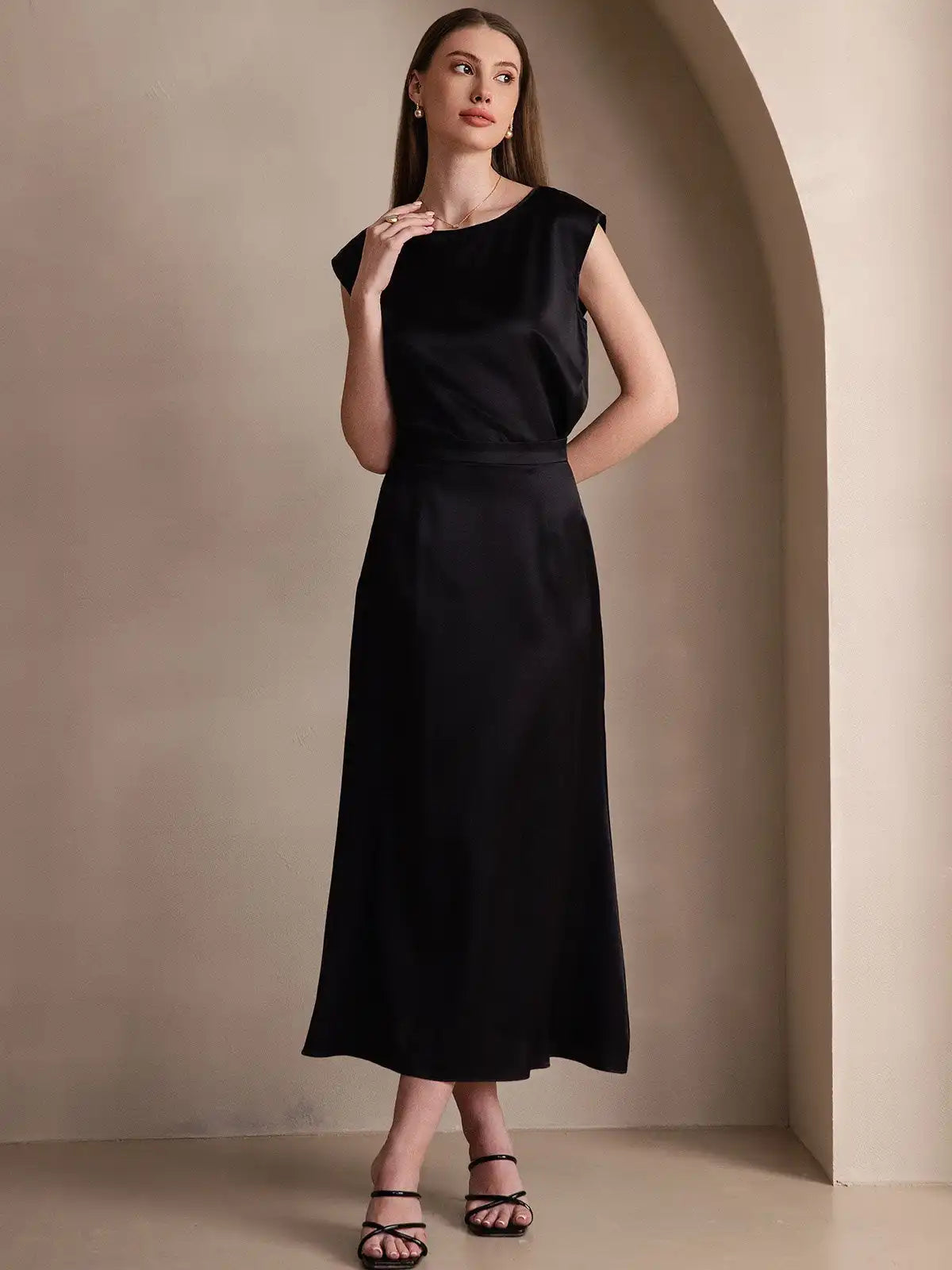 Clearance - 19Momme Silk A Line Maxi Skirt with Zipper Design