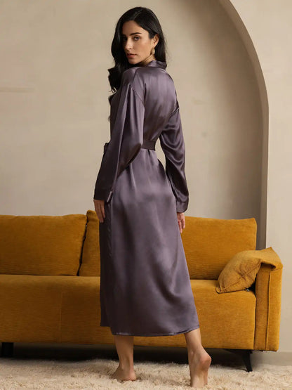 100% Mulberry Silk Long Sleeve Midi Women's Robe