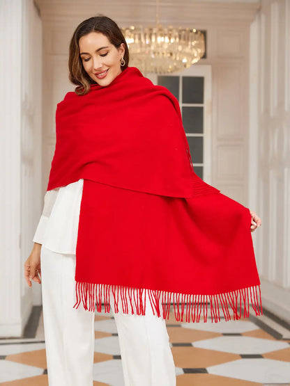 Clearance-Pure Wool Scarf Shawl w/ Fringed Decoration 200x70cm/79